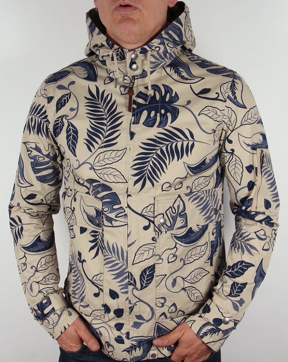 Pretty Green Wren Printed Jacket Navy/stone