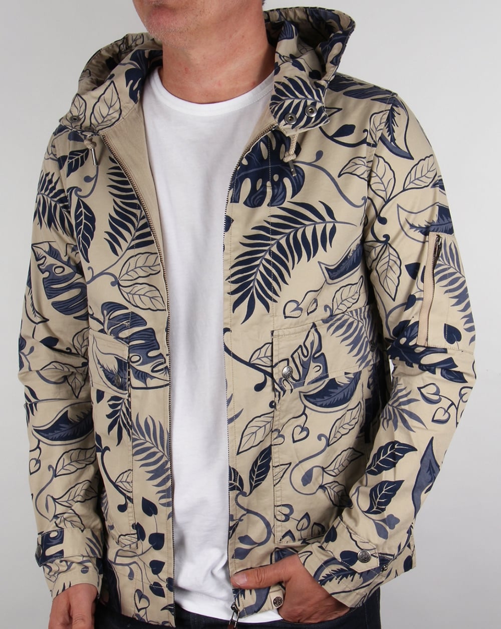Pretty Green Wren Printed Jacket Navy/stone
