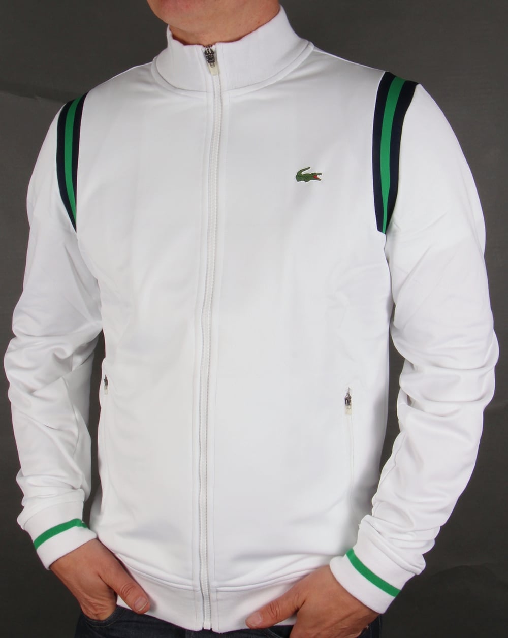 Lacoste Shoulder Stripe Track Top White/Green/Navy