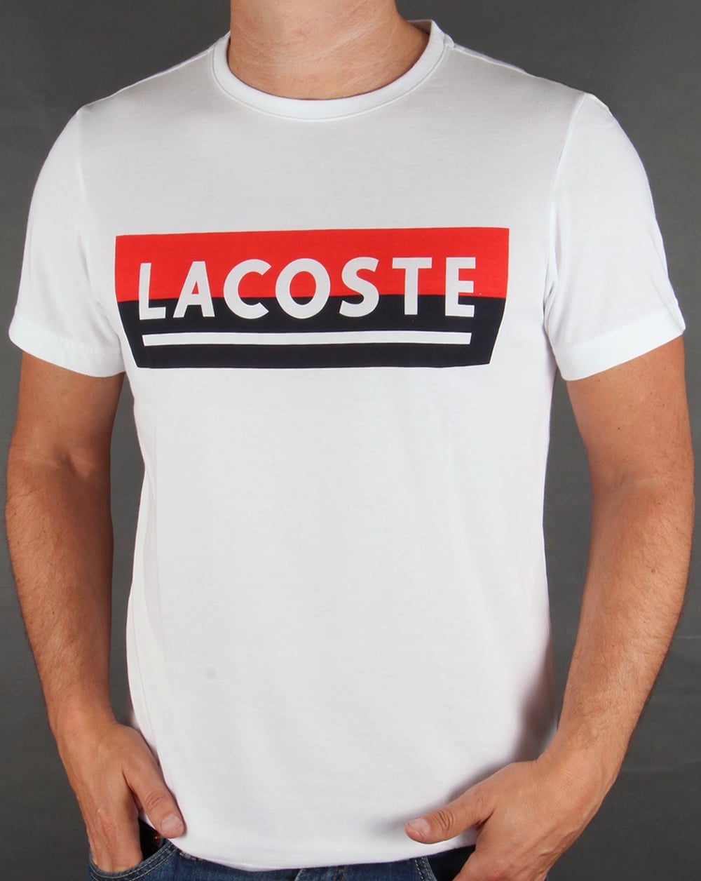 Lacoste Banner Logo T-shirt White/Navy/Red