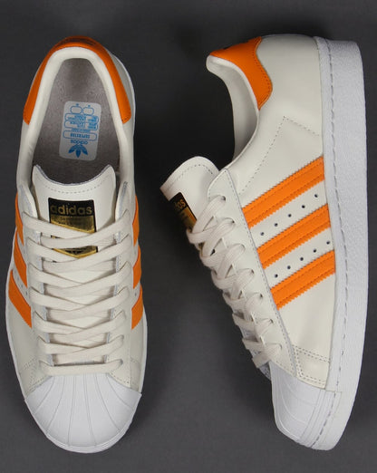 Adidas Superstar 80s Trainers Off White/Orange