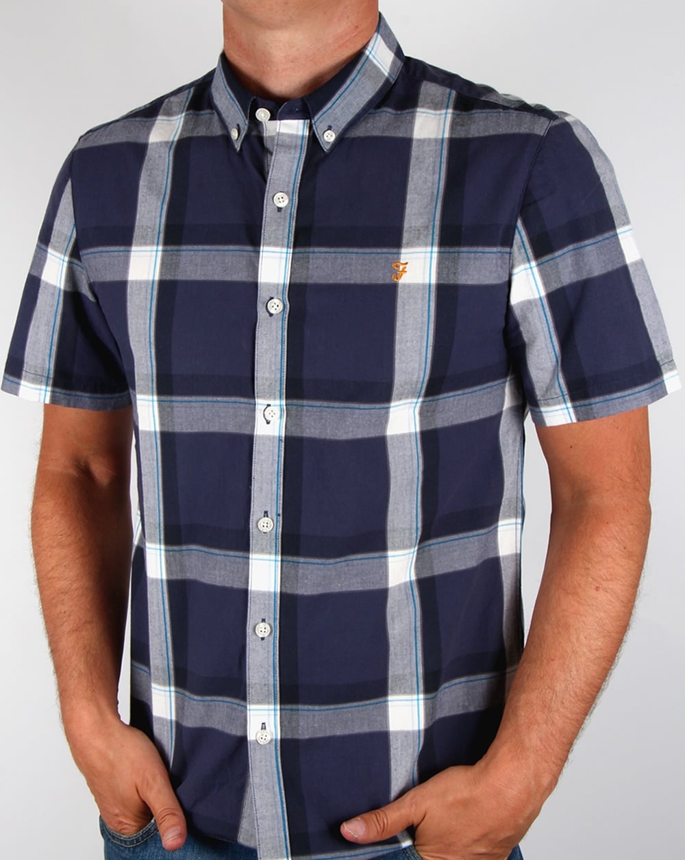 Farah Herne Check Shirt Navy