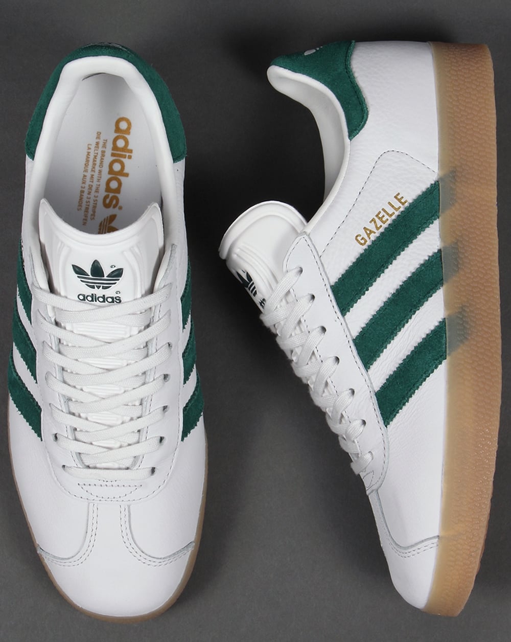 Adidas Gazelle Leather Trainers in White/Green/Gum