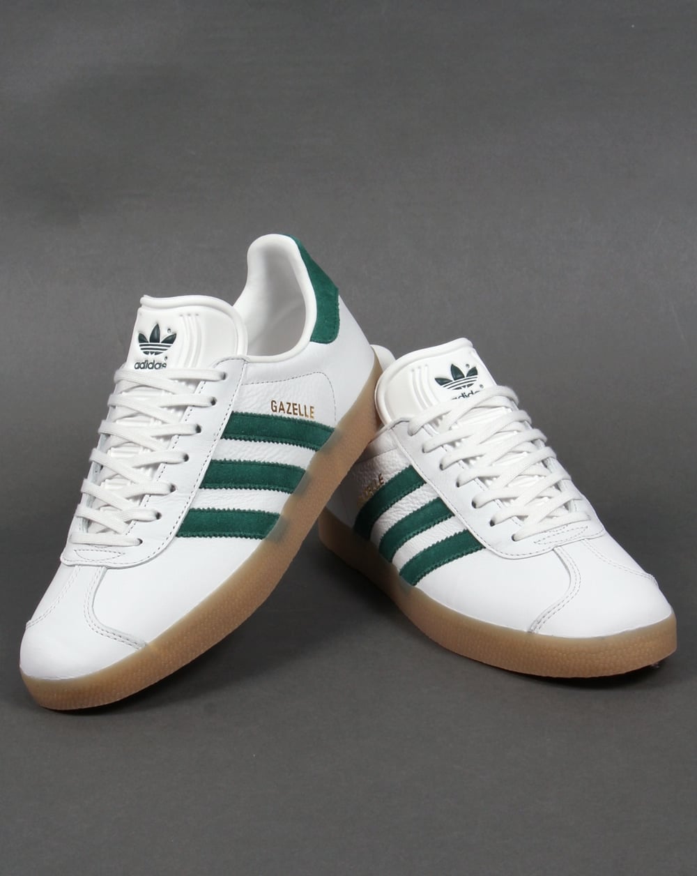 Adidas Gazelle Leather Trainers in White/Green/Gum