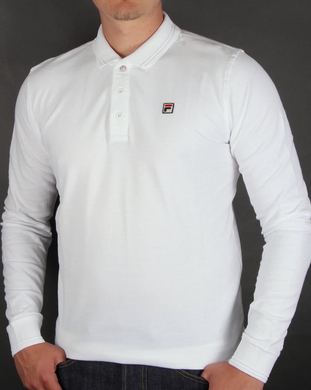 Fila Vintage Padola Long Sleeve Polo Shirt White