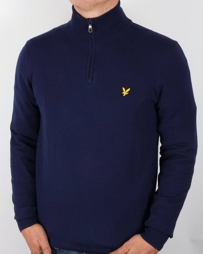 Lyle And Scott Quarter Zip Cotton Merino Jumper Navy
