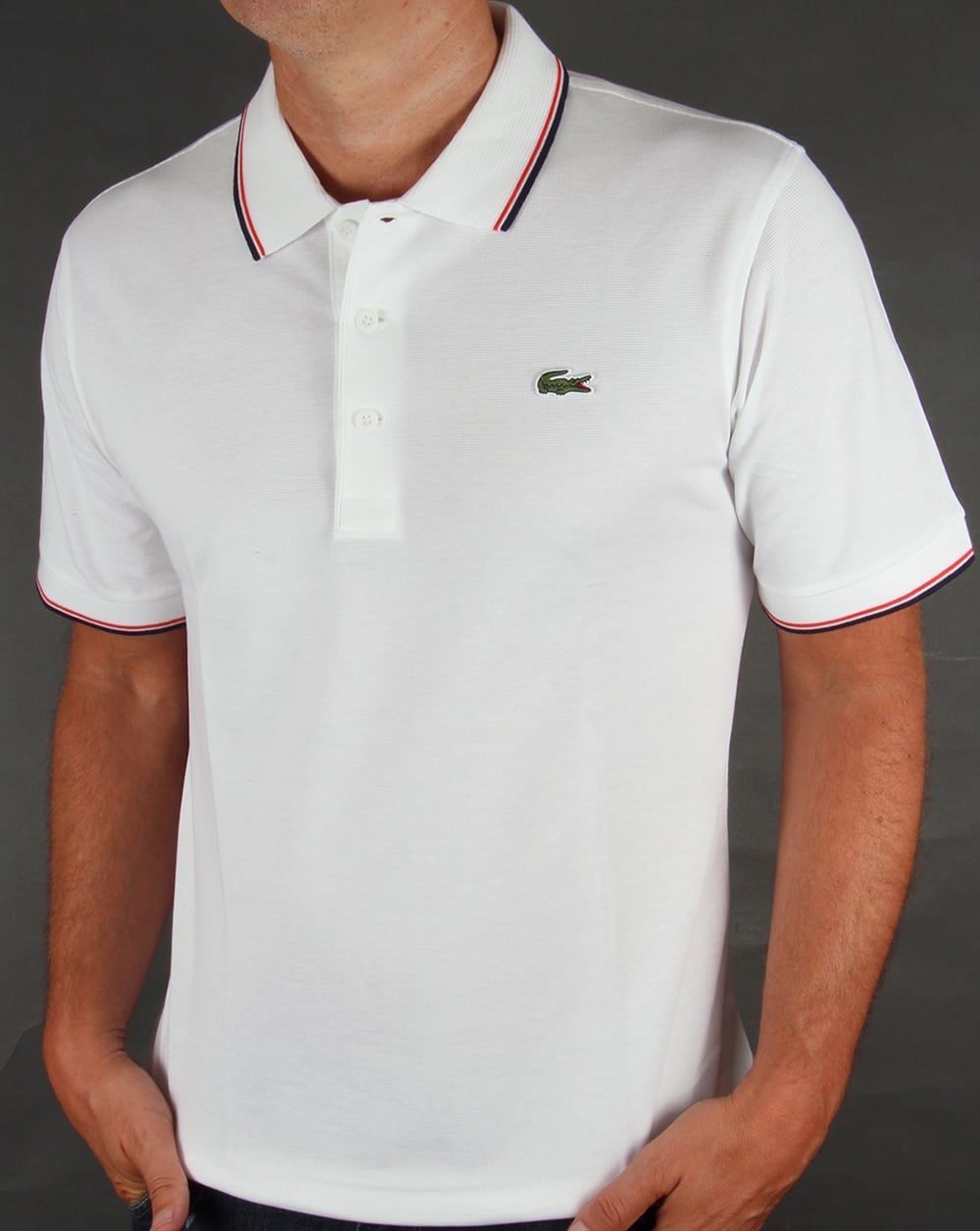 Lacoste Tipped Polo Shirt White/Red