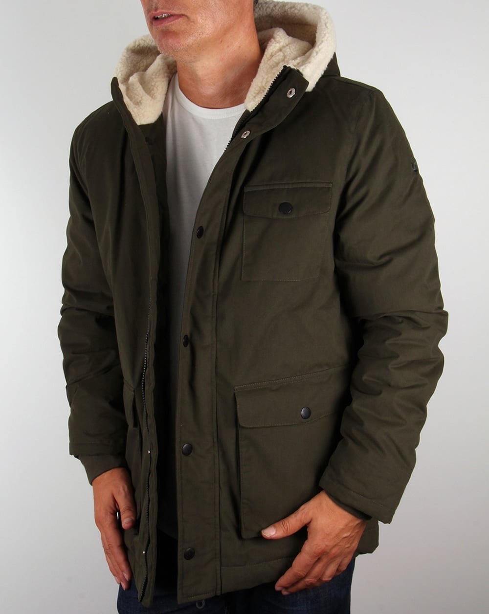 Lyle And Scott Shearling Lined Parka Dark Sage