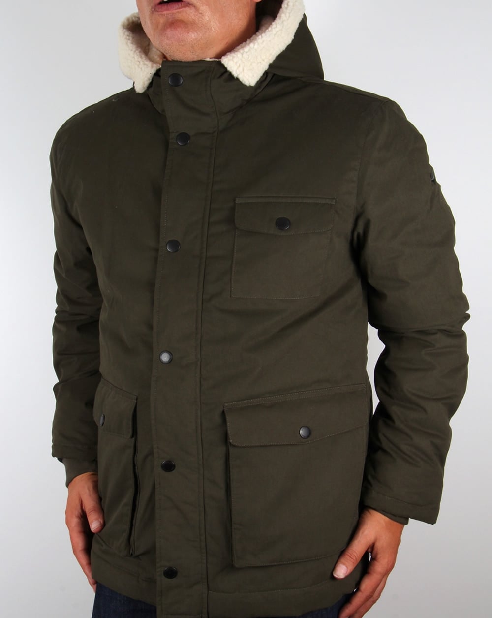 Lyle And Scott Shearling Lined Parka Dark Sage