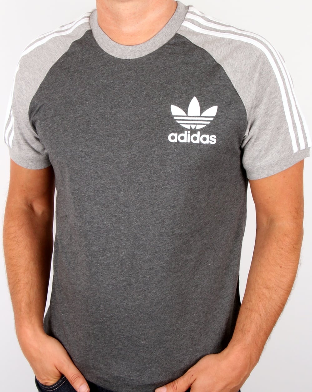 Adidas Originals Retro 3 Stripe T-shirt Dark Grey/light Grey