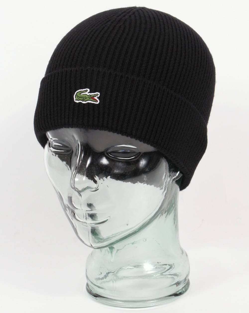 Lacoste Turn Up Ribbed Wool Beanie Black