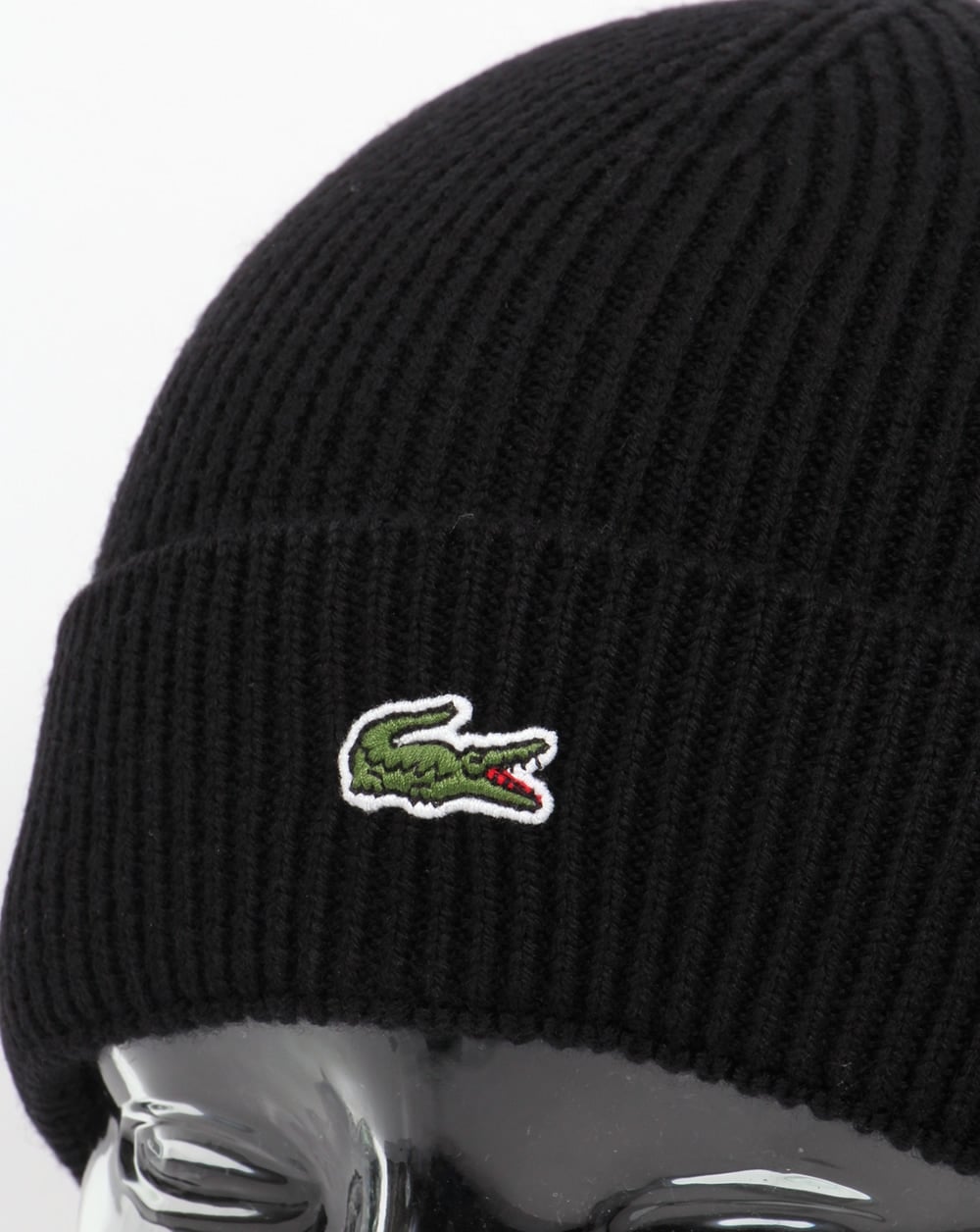Lacoste Turn Up Ribbed Wool Beanie Black