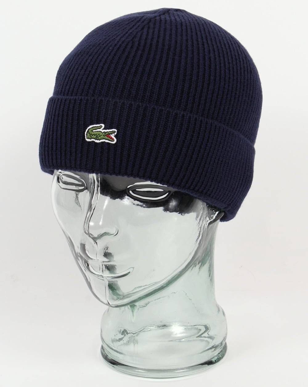 Lacoste Turn Up Ribbed Wool Beanie Navy