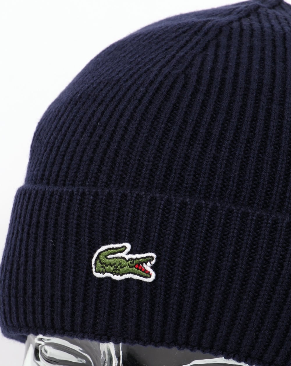 Lacoste Turn Up Ribbed Wool Beanie Navy