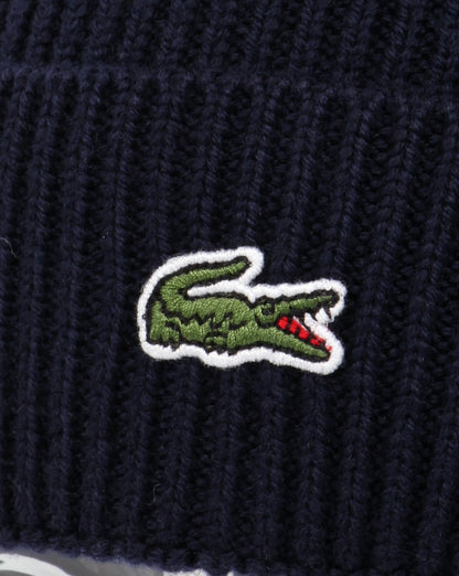 Lacoste Turn Up Ribbed Wool Beanie Navy