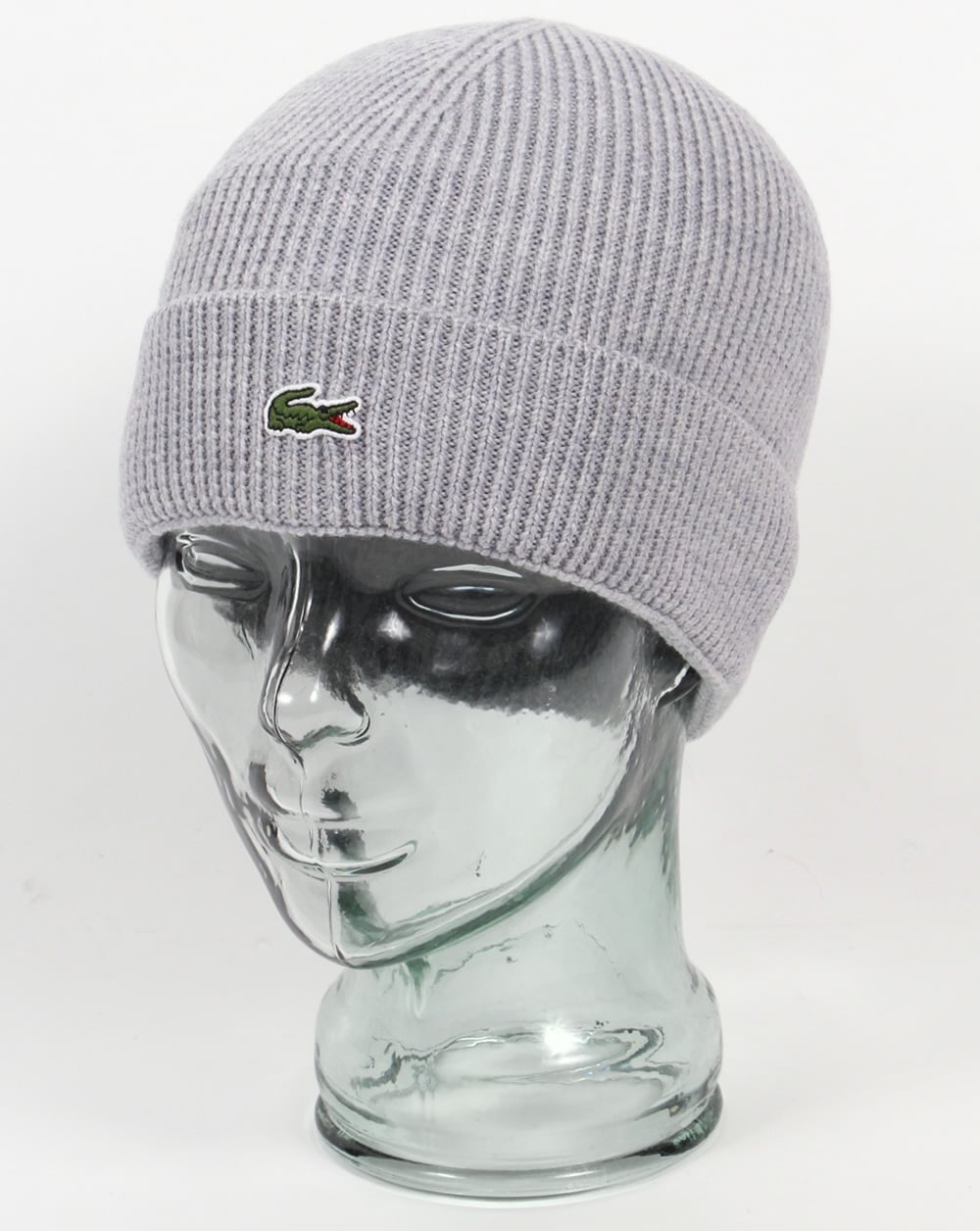 Lacoste Turn Up Ribbed Wool Beanie Silver