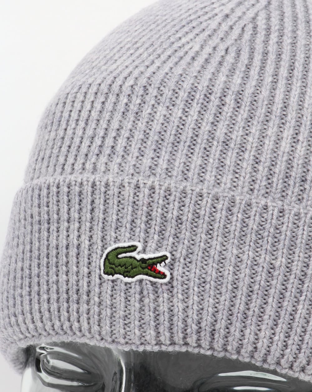 Lacoste Turn Up Ribbed Wool Beanie Silver
