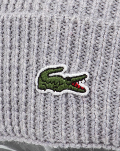 Lacoste Turn Up Ribbed Wool Beanie Silver