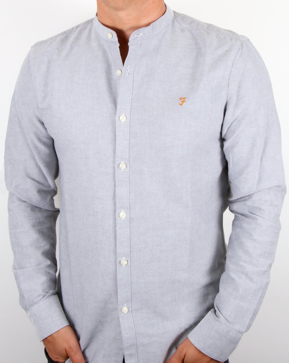 Farah Brewer Grandad Collar Shirt Anthracite