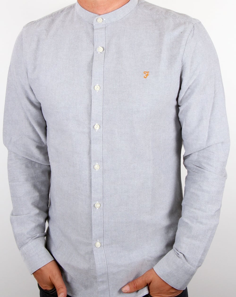 Farah Brewer Grandad Collar Shirt Anthracite