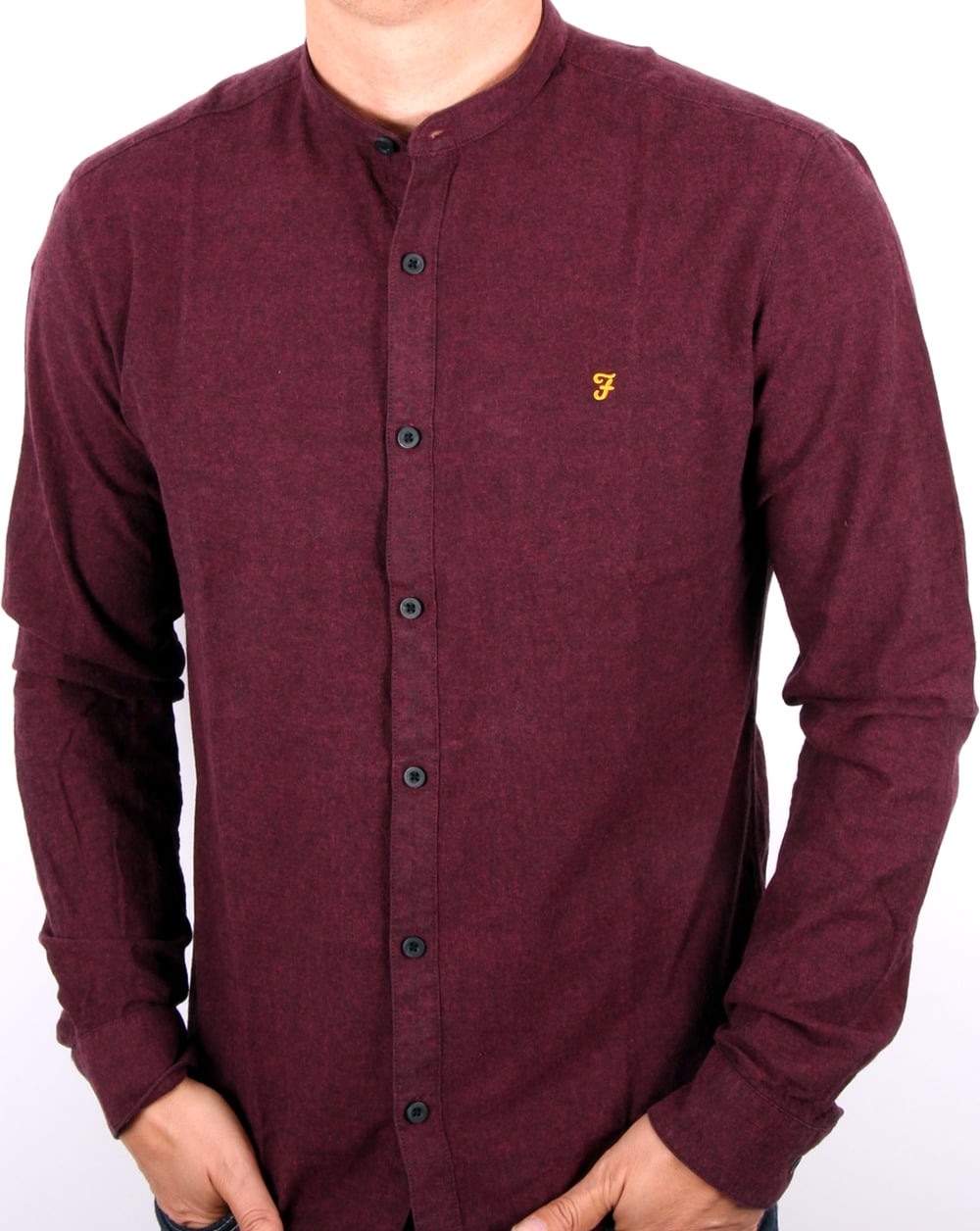 Farah Steen Grandad Collar Shirt Bordeaux