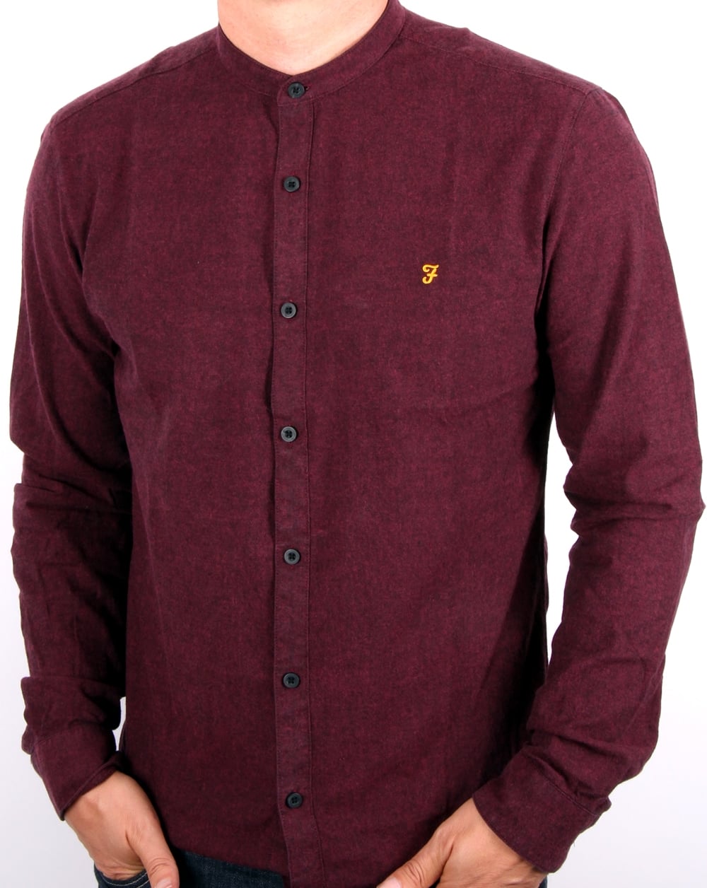 Farah Steen Grandad Collar Shirt Bordeaux