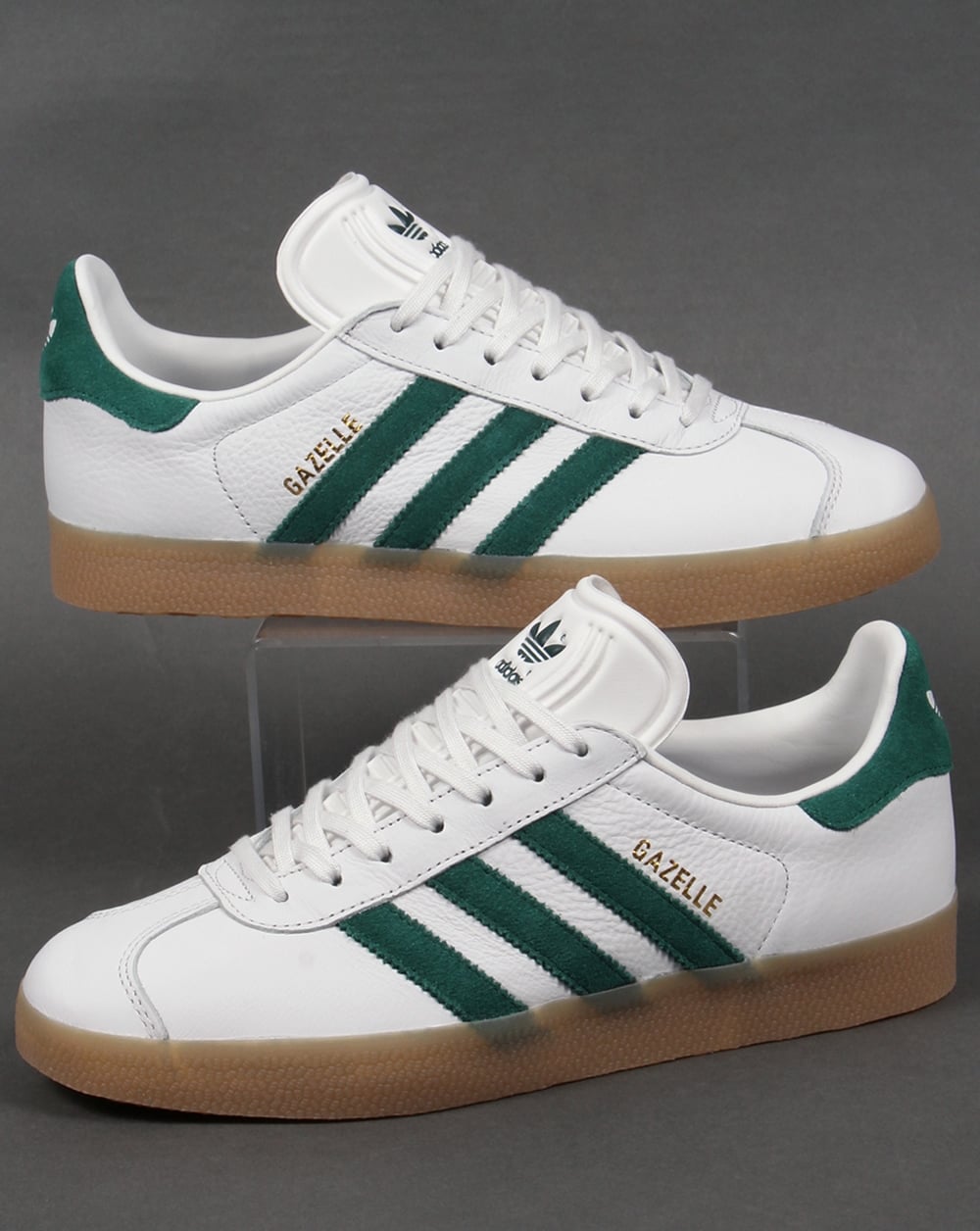 Adidas Gazelle Leather Trainers in White/Green/Gum