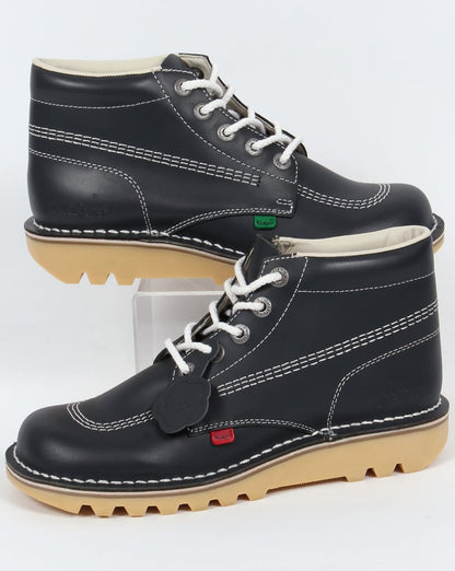 Kickers Kick Hi Boots In Leather Navy