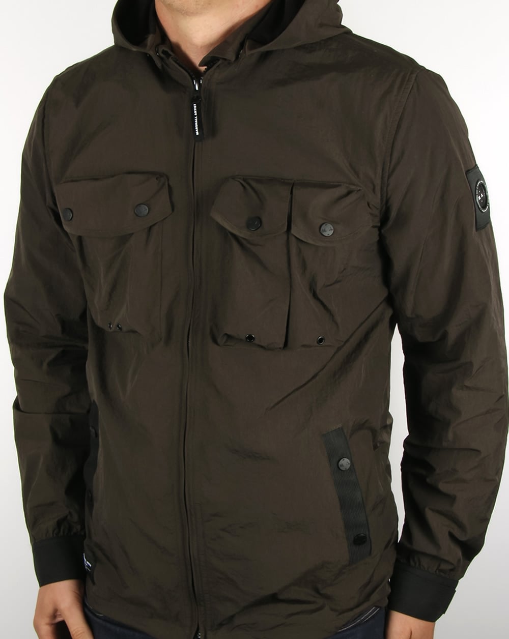 Marshall Artist Multi Pocket Hooded Shirt Jacket Khaki