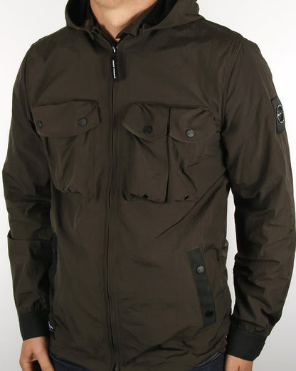 Marshall Artist Multi Pocket Hooded Shirt Jacket Khaki