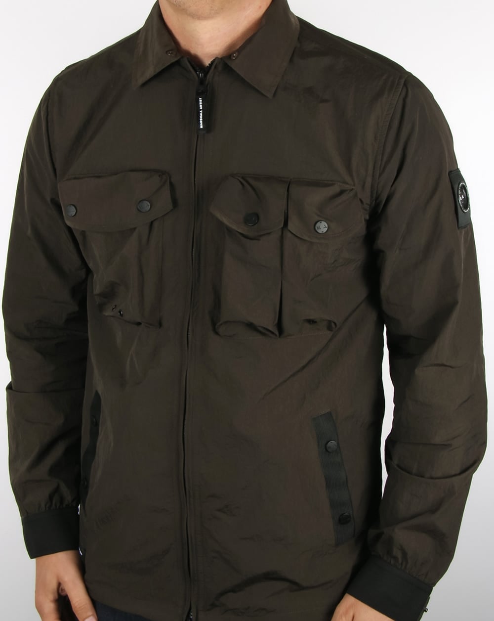 Marshall Artist Multi Pocket Hooded Shirt Jacket Khaki