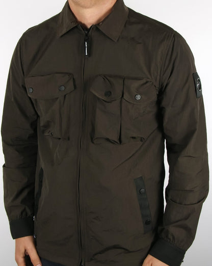 Marshall Artist Multi Pocket Hooded Shirt Jacket Khaki