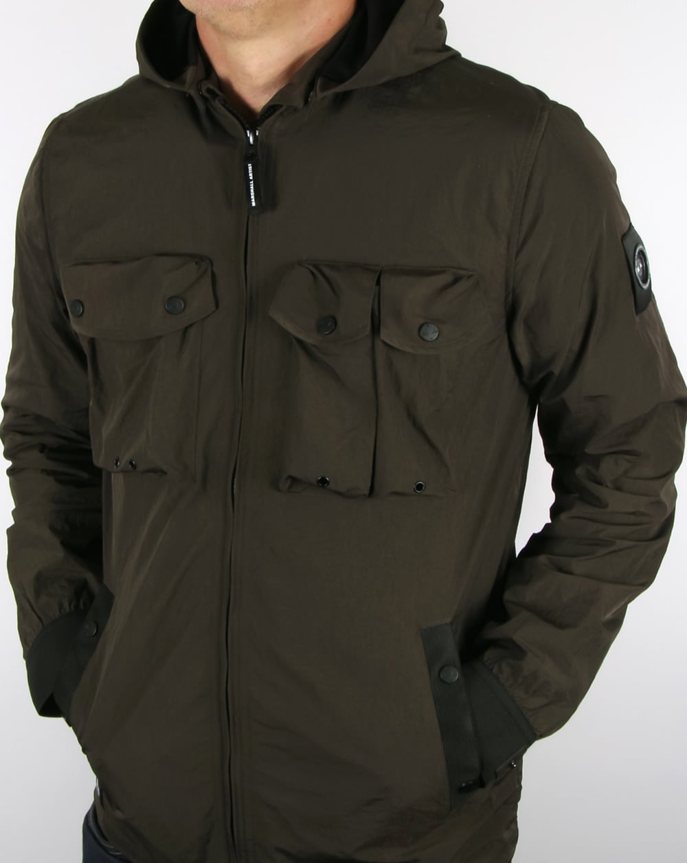 Marshall Artist Multi Pocket Hooded Shirt Jacket Khaki