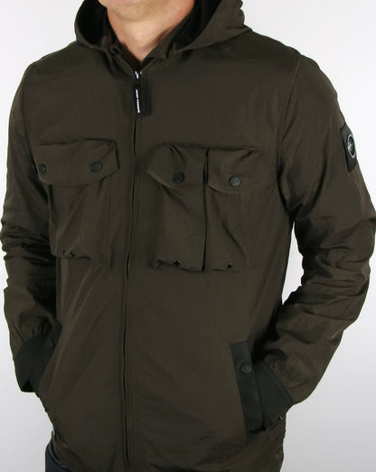Marshall Artist Multi Pocket Hooded Shirt Jacket Khaki