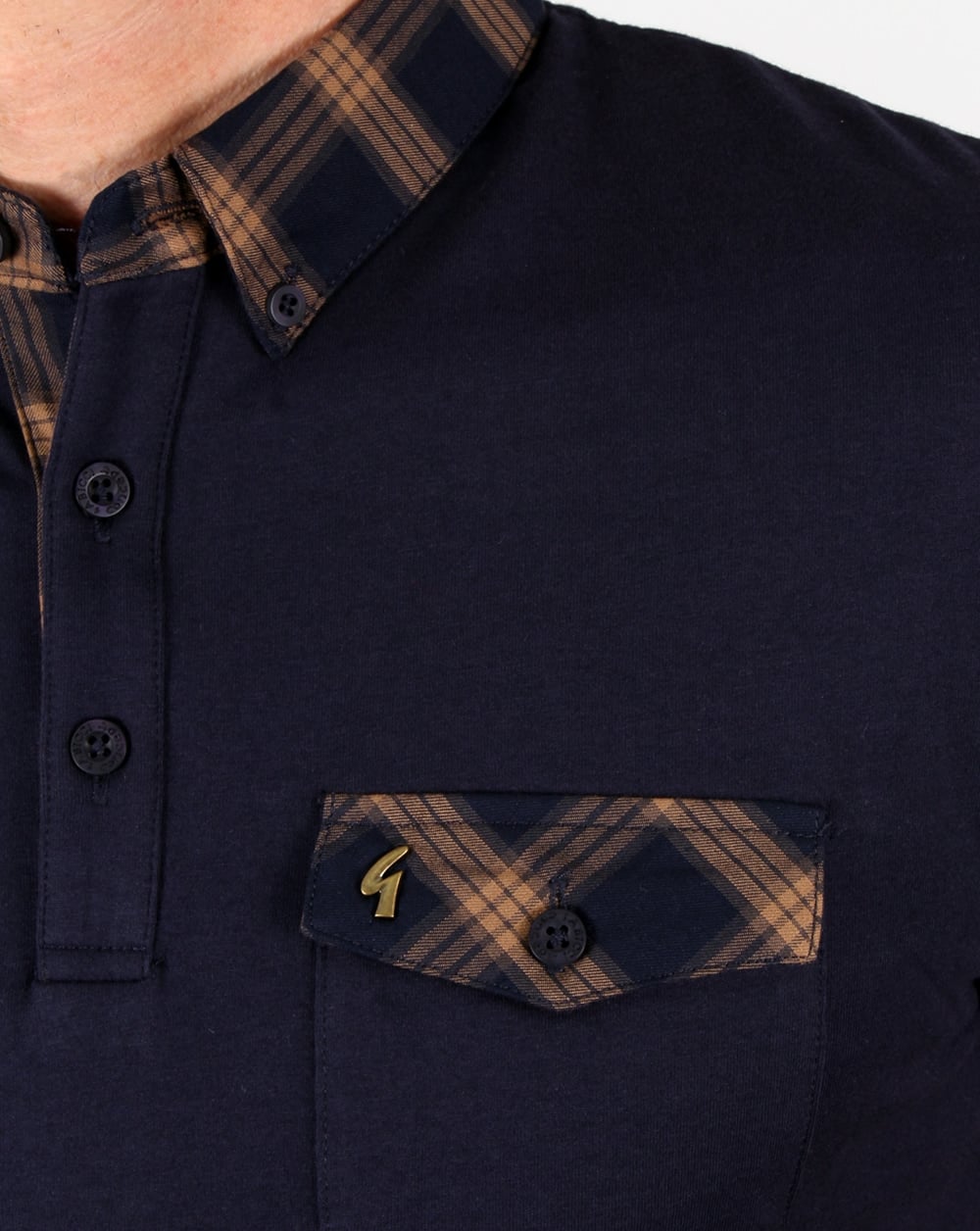 Gabicci Vintage Check Collar Polo Shirt Navy