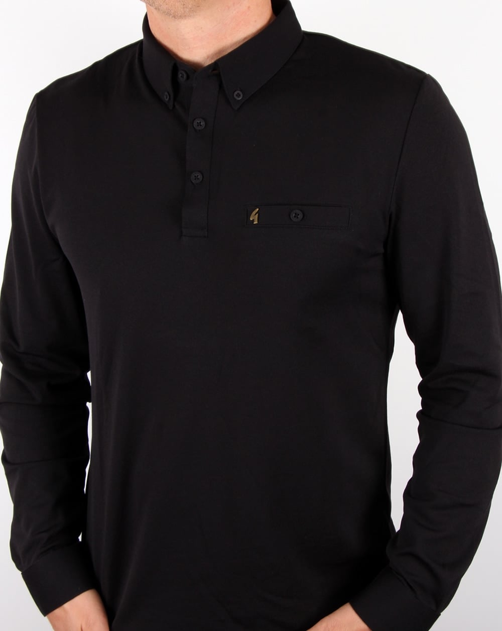 Gabicci Vintage Long Sleeve Polo Shirt Black