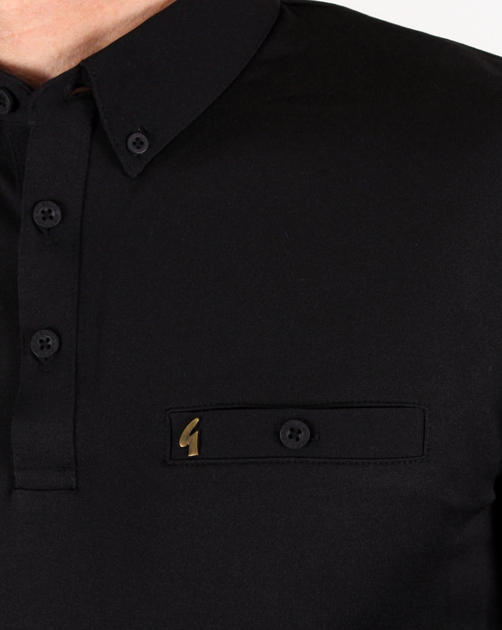 Gabicci Vintage Long Sleeve Polo Shirt Black
