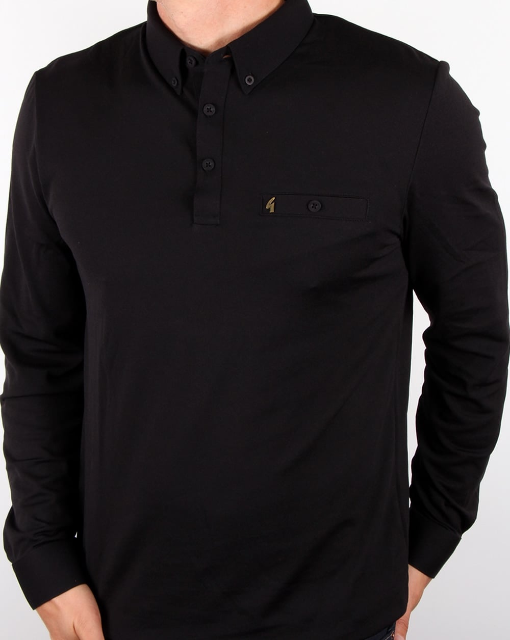 Gabicci Vintage Long Sleeve Polo Shirt Black