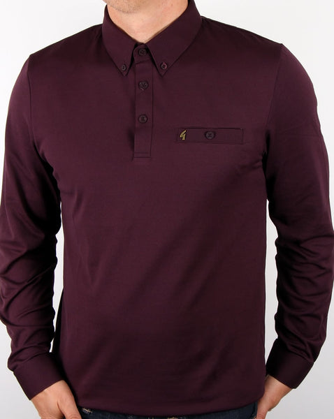 Gabicci Vintage Long Sleeve Polo Shirt Mulberry