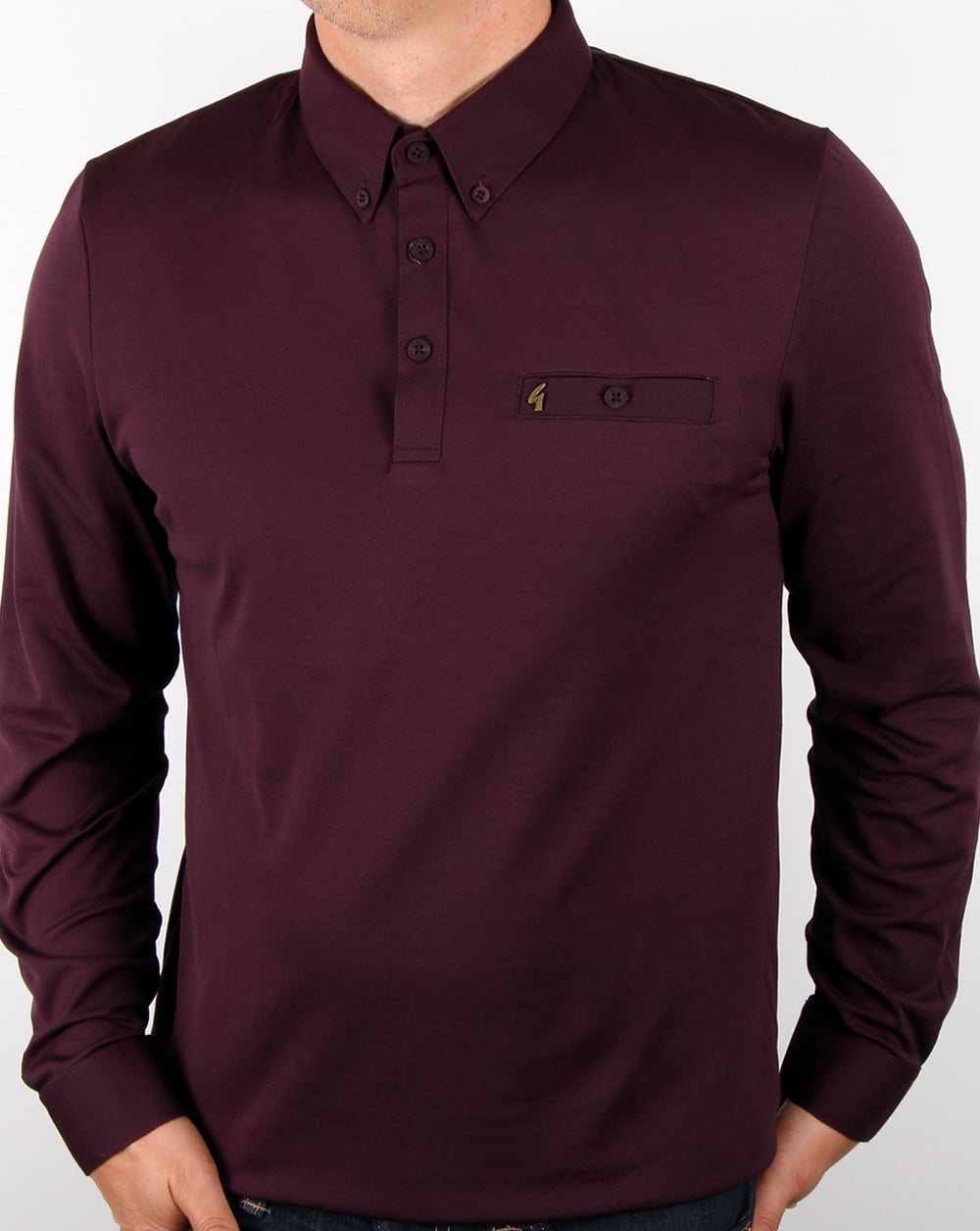 Gabicci Vintage Long Sleeve Polo Shirt Mulberry