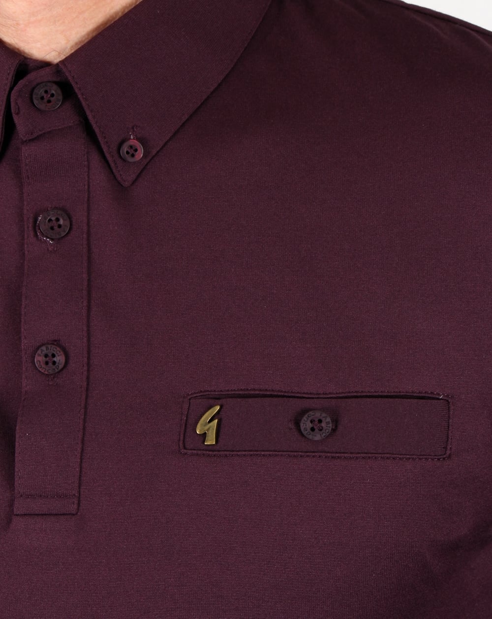 Gabicci Vintage Long Sleeve Polo Shirt Mulberry