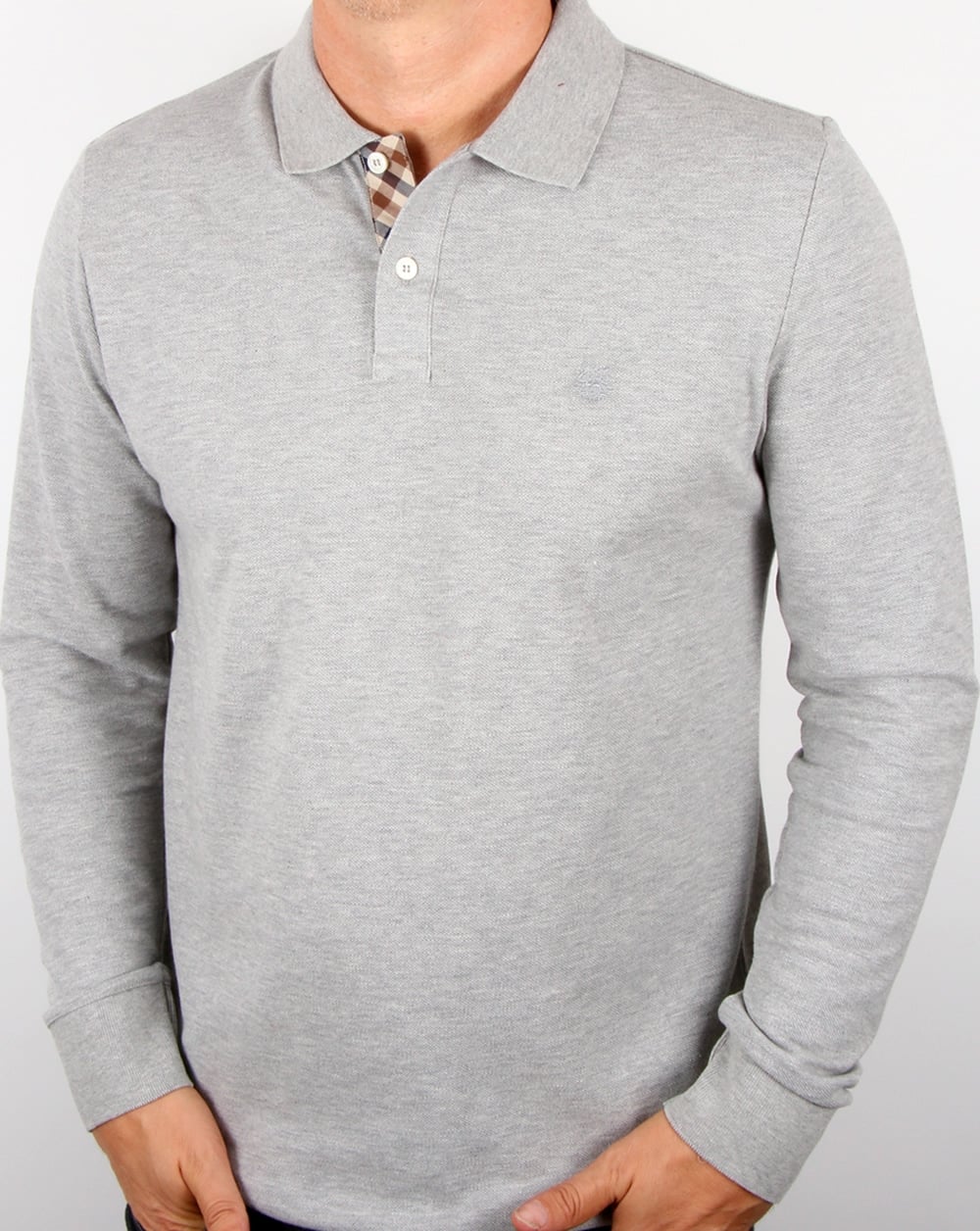 Aquascutum Hilton Long Sleeve Polo Shirt Grey