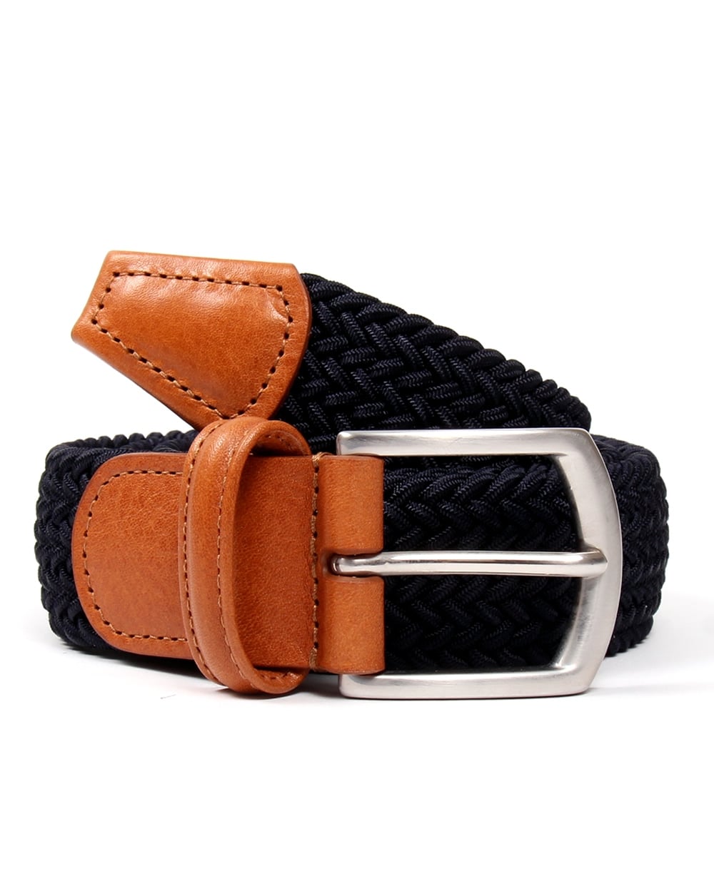 Andersons Woven Leather Trim Belt Navy/tan