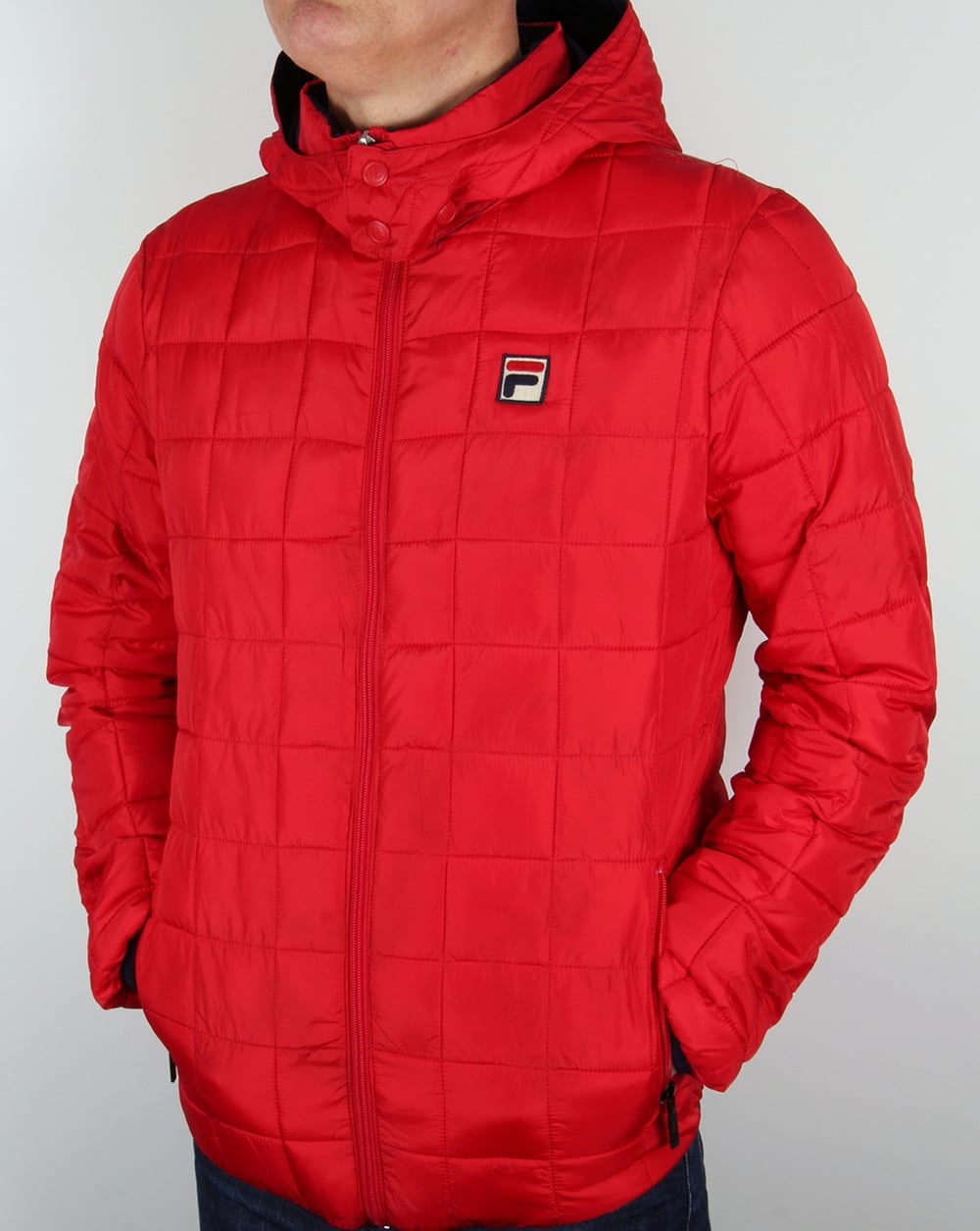 Fila Vintage Quilted Hooded Jacket Red