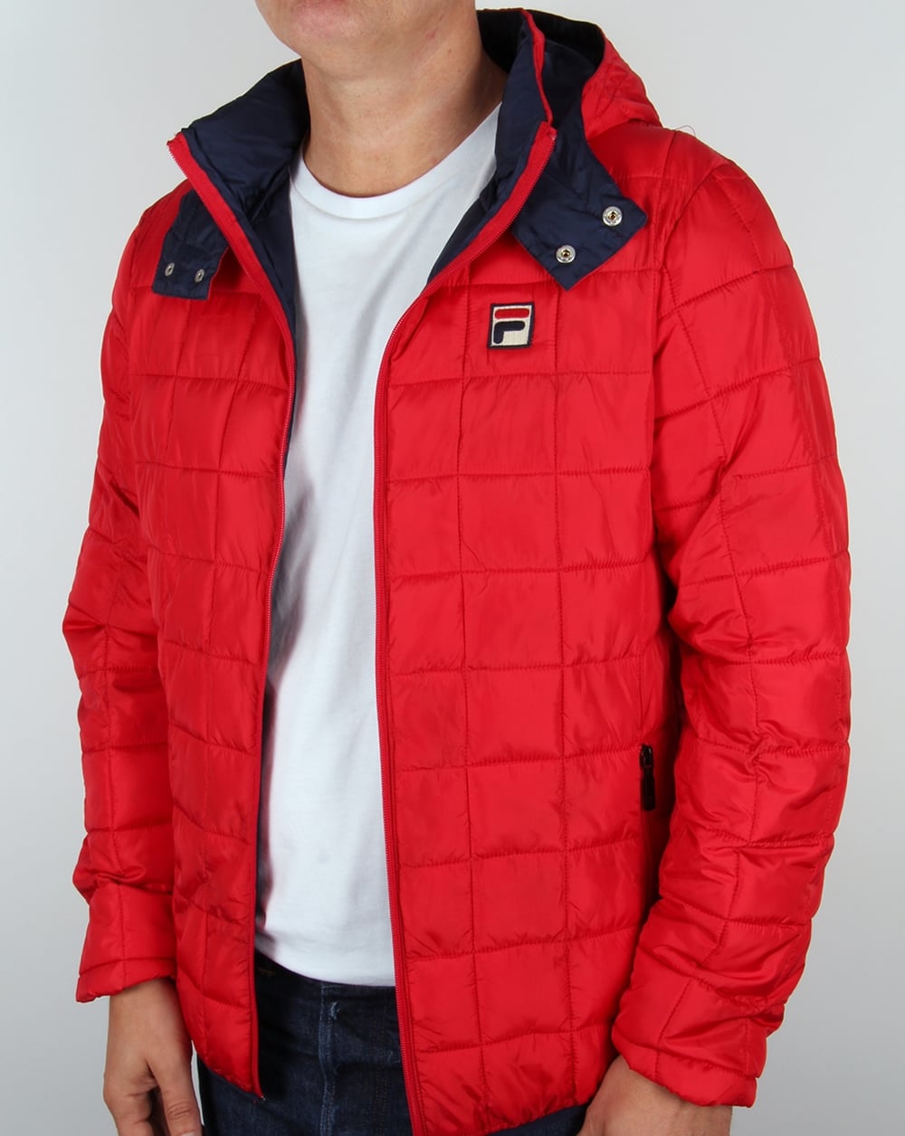Fila Vintage Quilted Hooded Jacket Red