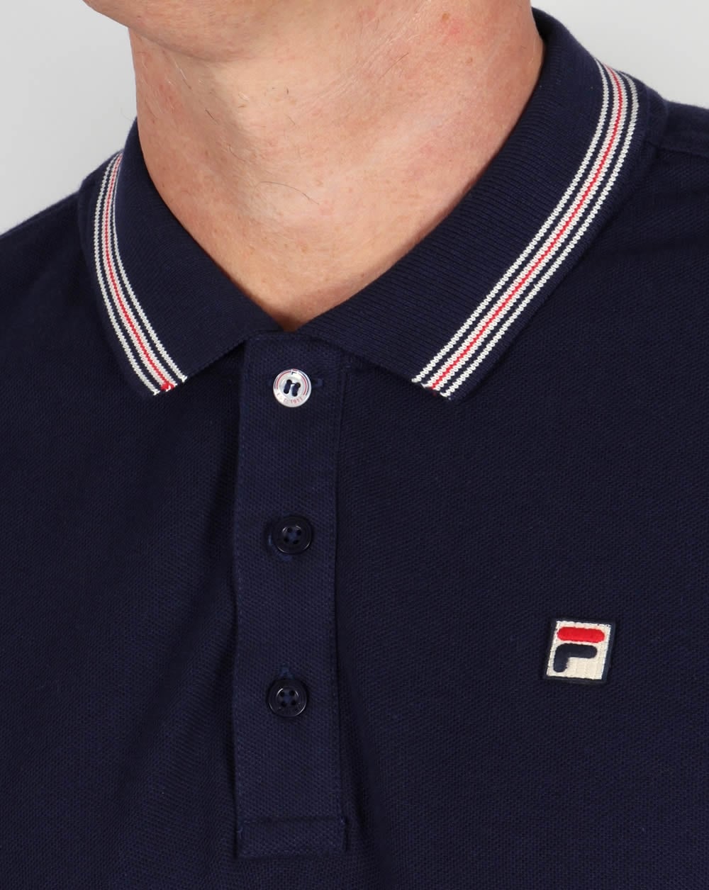 Fila Vintage Tipped Long Sleeve Polo Shirt Navy
