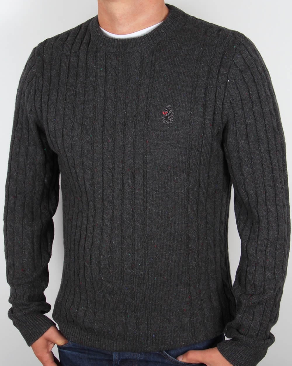 Luke Horton Cable Knit Jumper Charcoal Grey