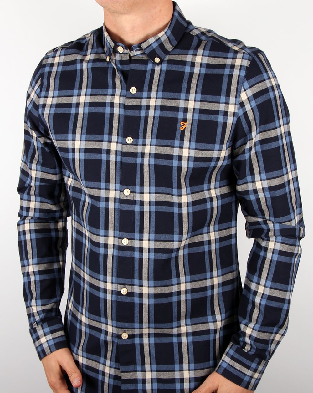 Farah Check Shirt Navy Yale