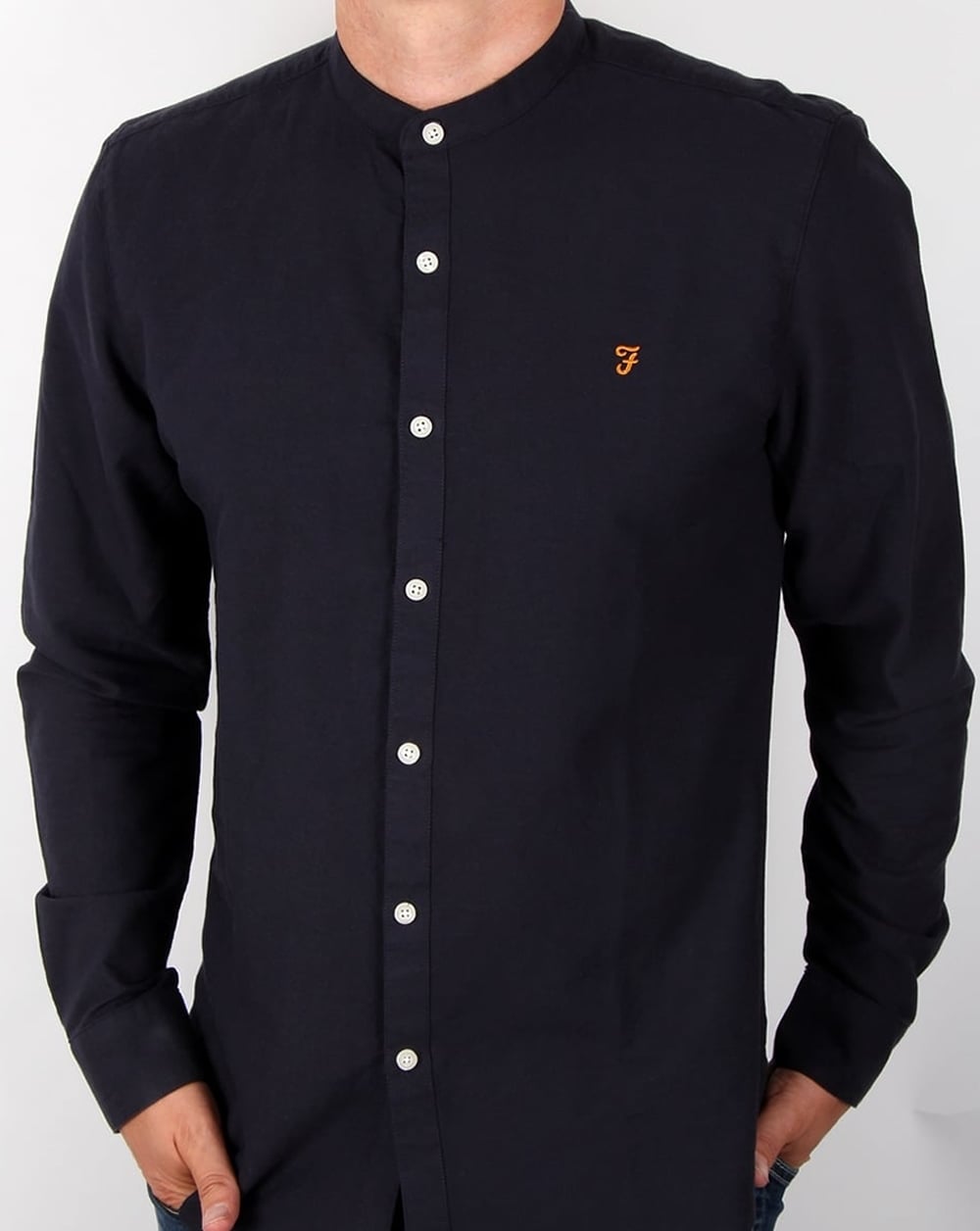 Farah Classic Grandad Collar Shirt Navy