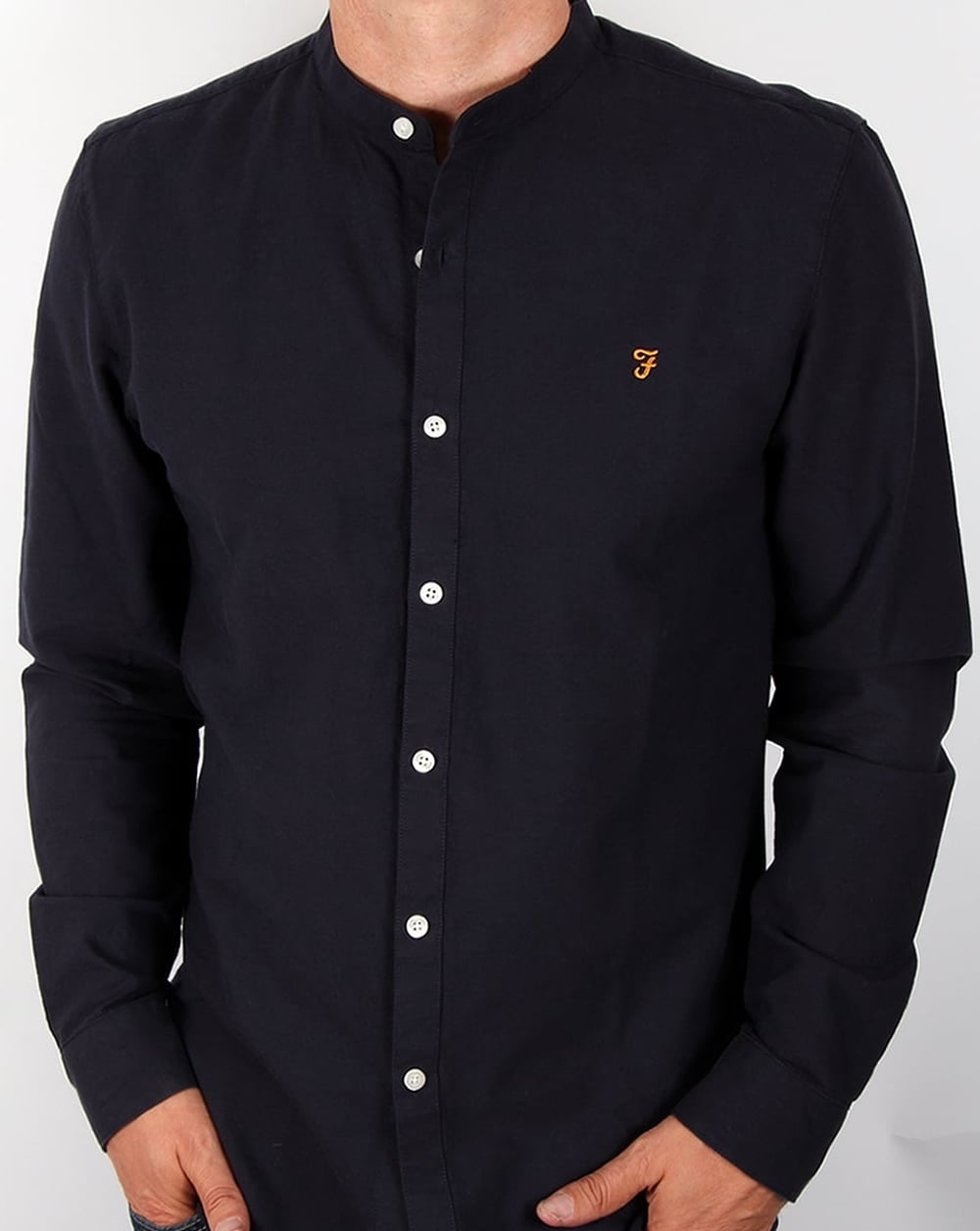 Farah Classic Grandad Collar Shirt Navy